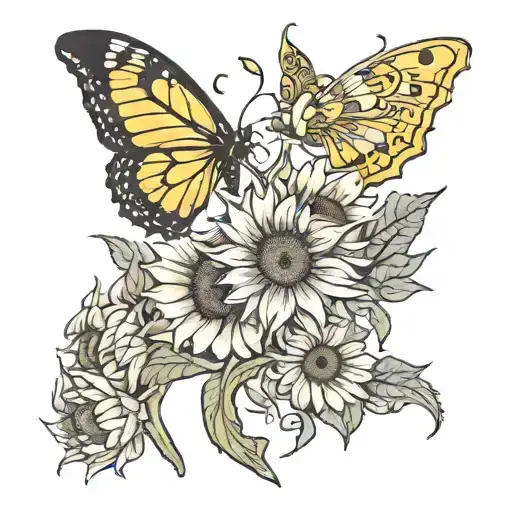 Sunflower And Butterfly Made
