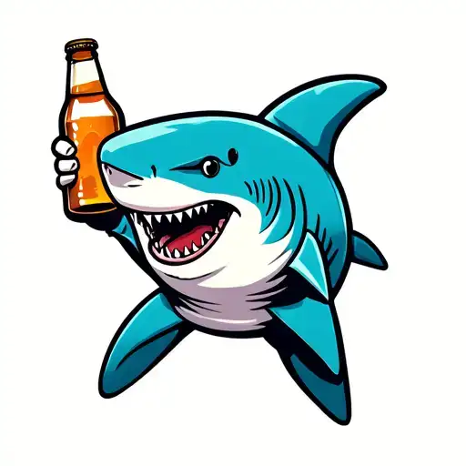Cartoon Shark Holding A Beer Bottle
