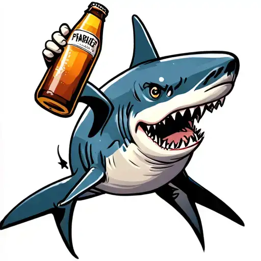 Cartoon Hammerhead Shark Holding A Beer Bottle