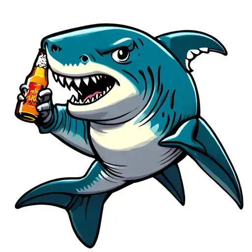 Cartoon Hammerhead Shark Holding A Beer Bottle