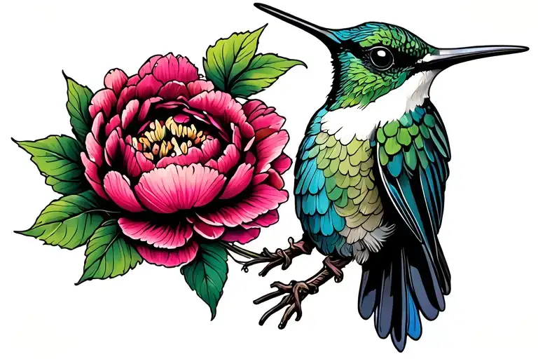 Hummingbird And Peony