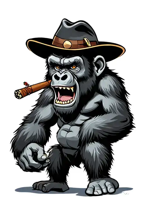 Snarling Gorilla With Cigar And Hat