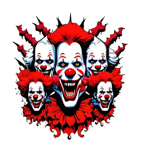 Dark Horror Multiple Killer Clowns In A Half Sleeve Tattoo Design