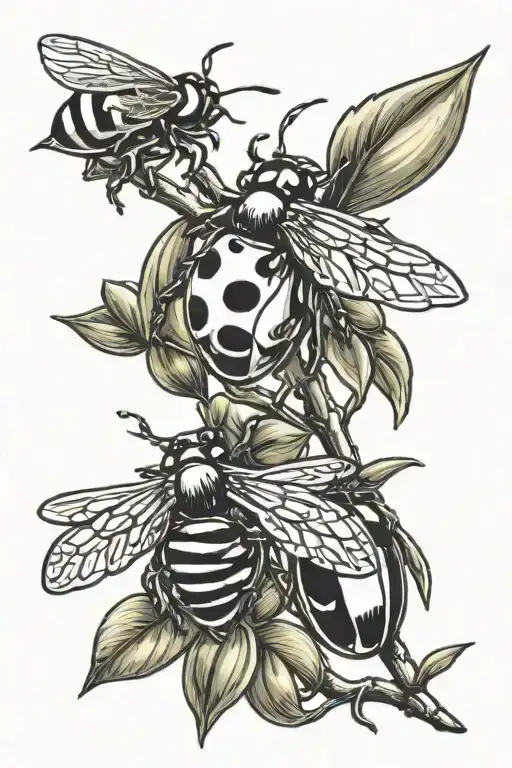 Olive Branch And Tree And Ladybug And Bee