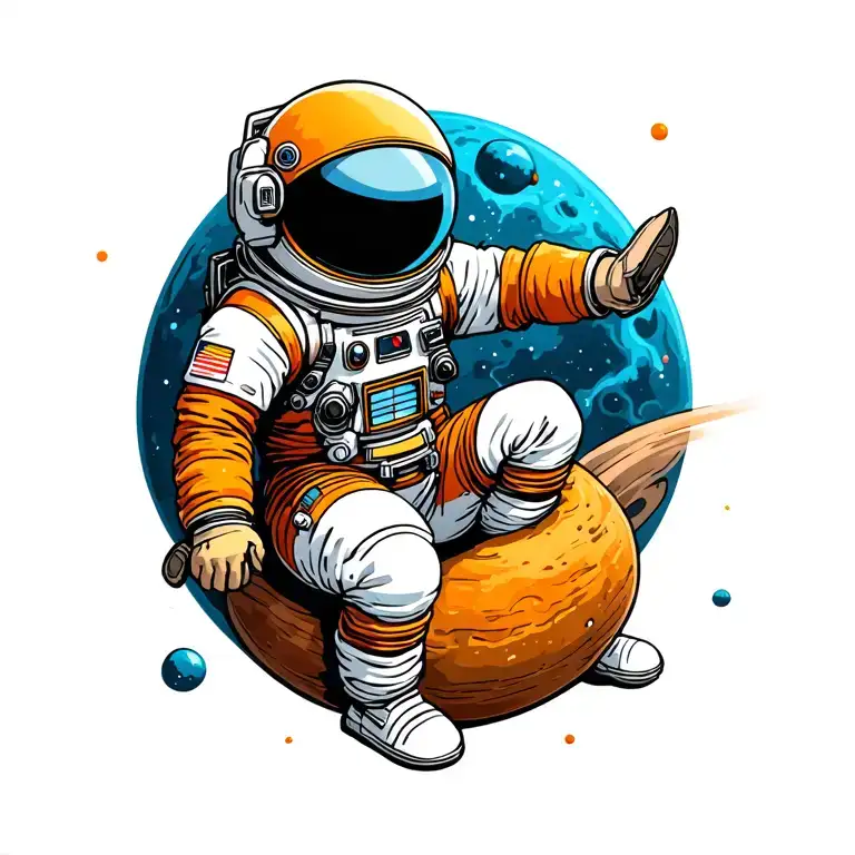 Astronaut Is Sitting On A Sapphire Planet Looking
