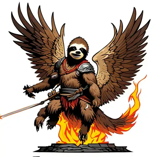 A Warrior Sloth Riding Into Battle On A Phoenix Rising From The Ashes