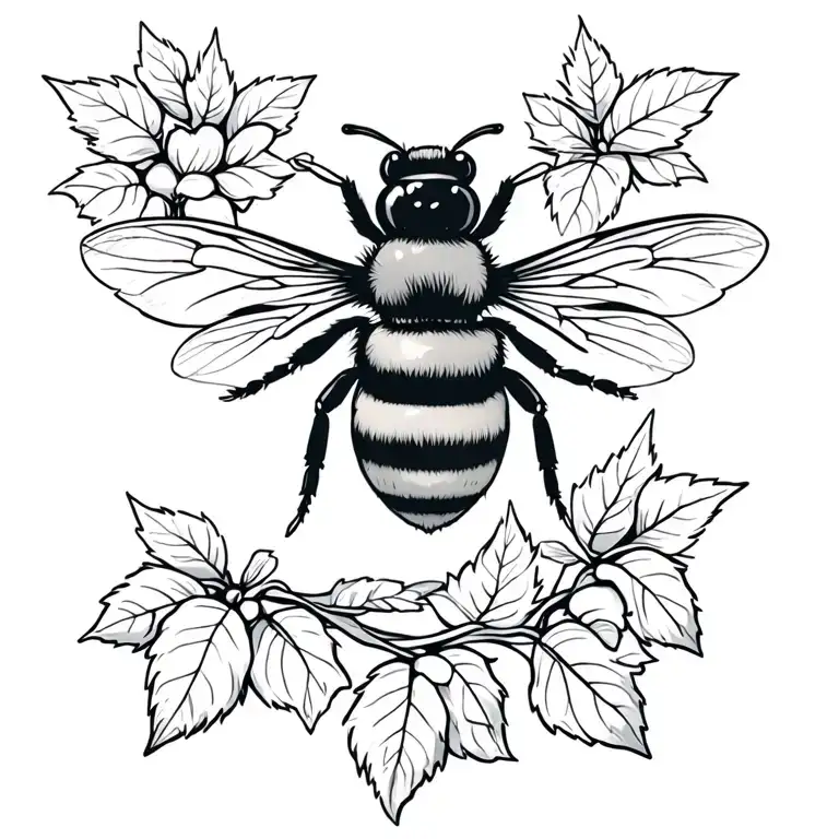 Feminine Bumblebee With Raspberry Vine