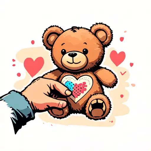 A Hand Is Giving Teddy Bear With Bandaid On Its Heart