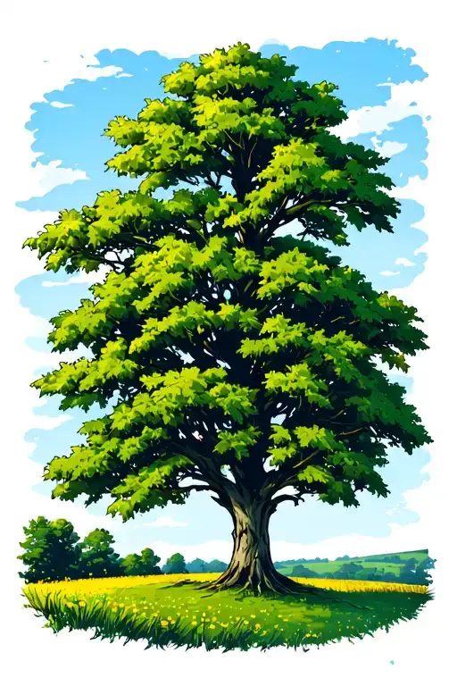 English Ash Tree In A Meadow By A Hill