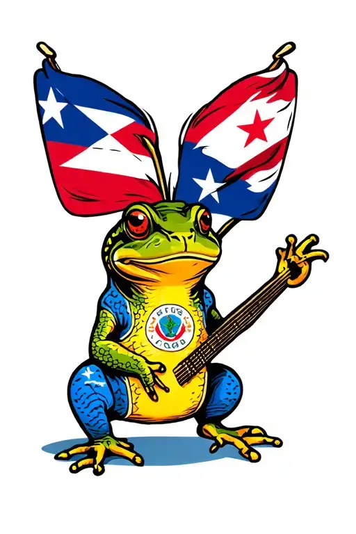 Coqui Wearing All Four Versions Of The Puerto Rican Flags