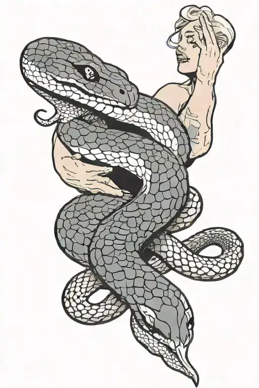 A Snake Held By A Woman's Hand