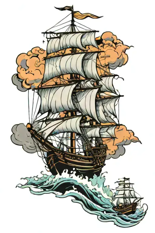 Ship Sailing Through The Storm Whit 7-11-17 On The Sails