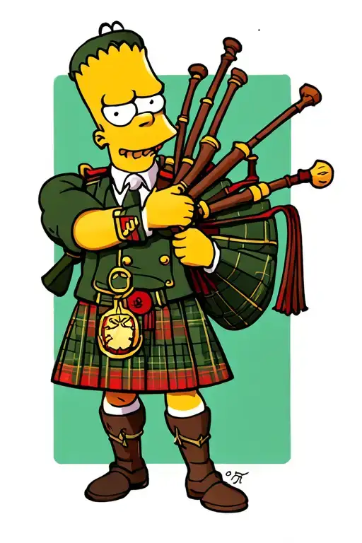 Bart Simpson In A Kilt Playing Bagpipes Ww1 Soldier