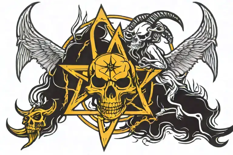 Baphomet And Pentagram And Skull