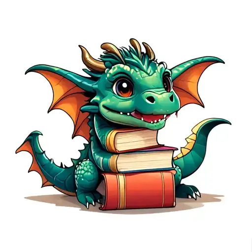 Cute Baby Dragon With Books