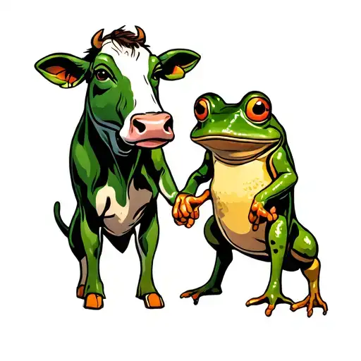 Cow And Frog Holding Hands