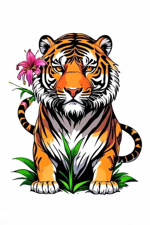 Strong Full Body Tiger Surrounded By Rough Looking Spider Lillies