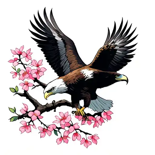 Eagle And Cherry Blossoms