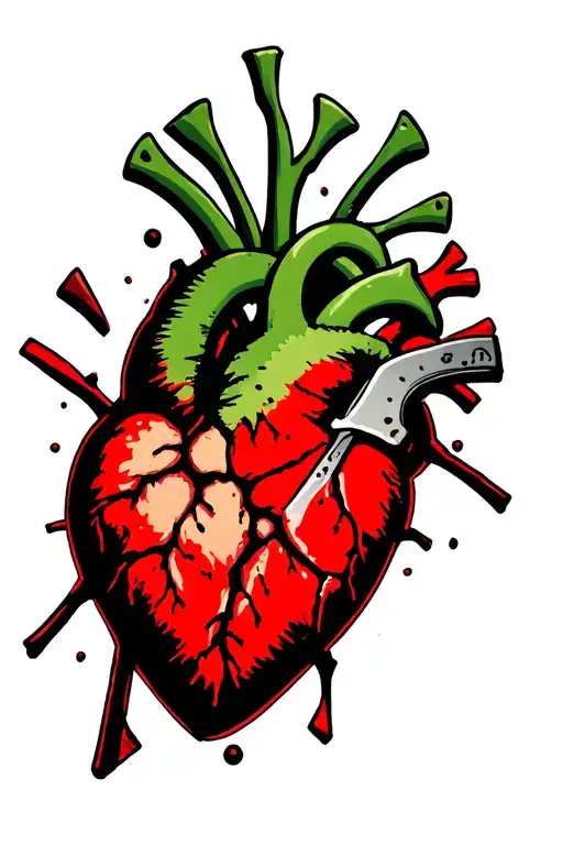 Shattered Broken Heart Stitched Back Together With A Knife Throw It Red In The Heart Black Around It