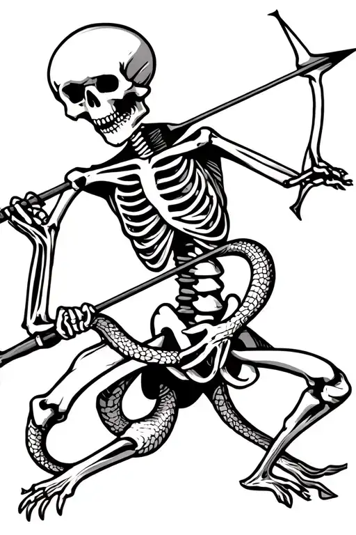 Skeleton Shooting An Arrow With A Snake Coming From Its Eyes And Mouth