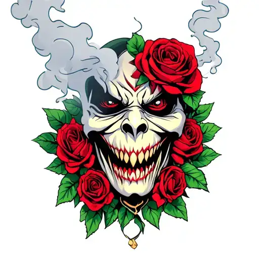 Evil Face In Smoke With Roses