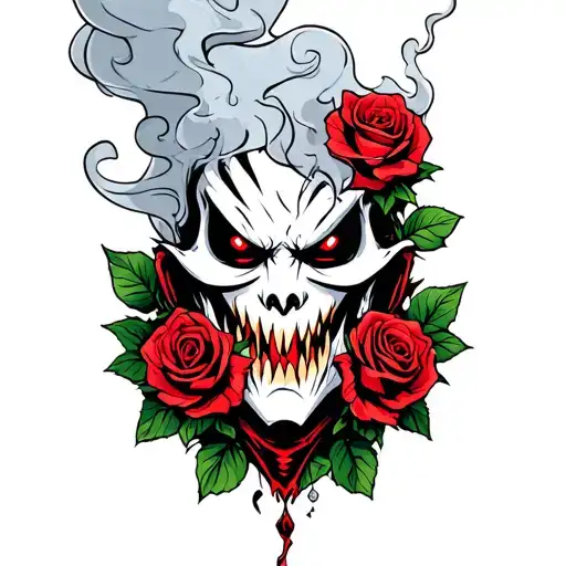 Evil Face In Smoke With Roses