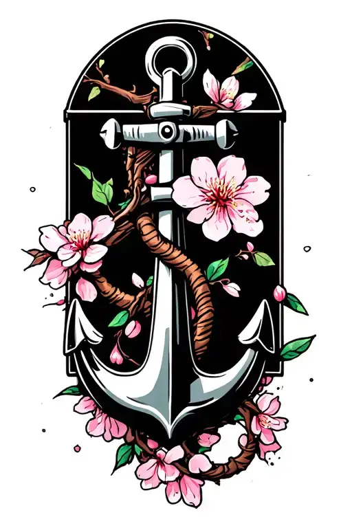 Anchor And Japanese Cherry Blossom