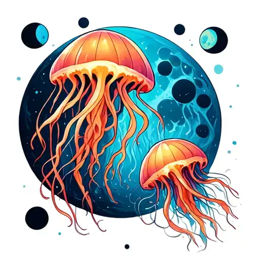 Jellyfish And The Moon Phases Intertwined