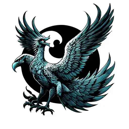 Full Sleeve Going From Backside Of Hand To Shoulder Of A Phoenix Rising From A Black Moon