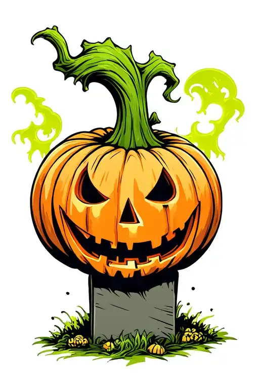 Spooky Pumpkin In A Cemetary