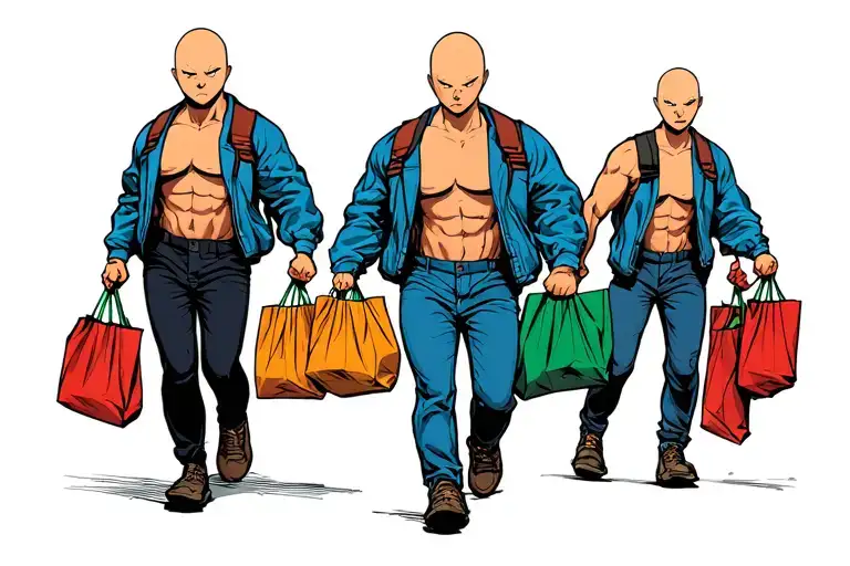 One Punch Man Holding Groceries Bags Walking