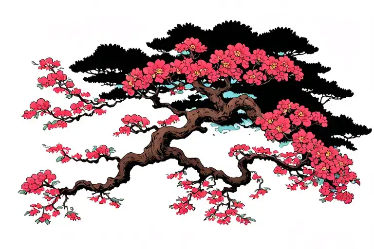 Japanese Tree With Flowers Growing