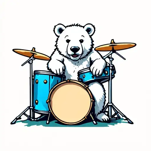 Polar Bear Cub Playing Drums