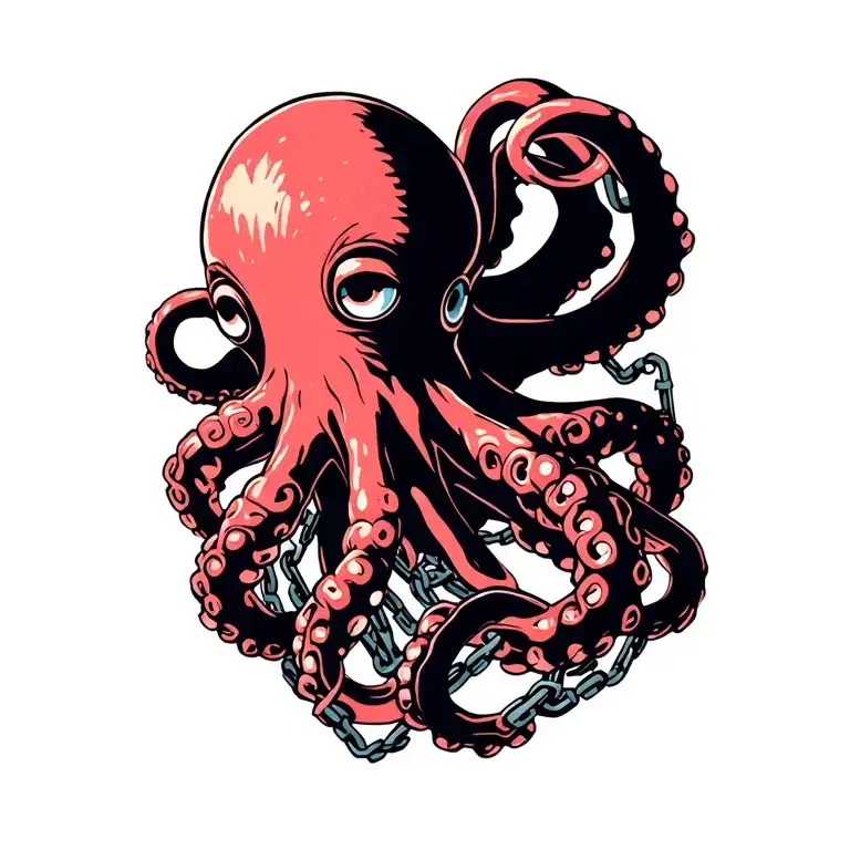 Octopus Holding Broken Chains And Shackles