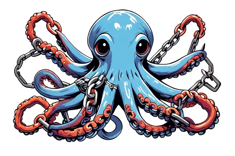 Octopus Holding Broken Chains And Shackles
