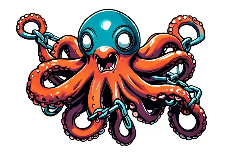 Cartoon Octopus Holding Broken Chains And Shackles