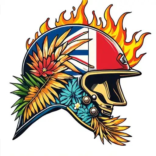 Hawaiian Flag And Ikaika Helmet Engulfed In Flames