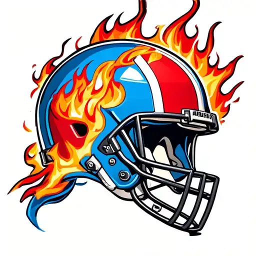 Ikaika Helmet Engulfed In Flames Merged With Football Helmet Colors Red Blue White