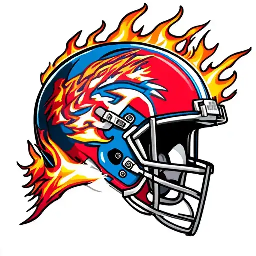 Ikaika Helmet Engulfed In Flames Merged With Football Helmet Colors Red Blue White