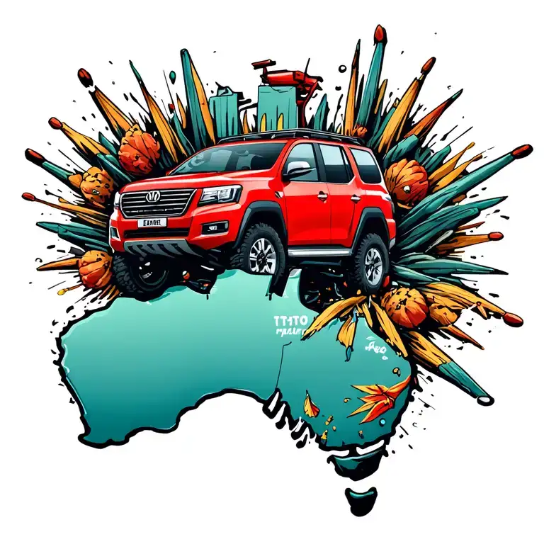 Red Suv Bursting Out Of The Middle Of A Map Of Australia