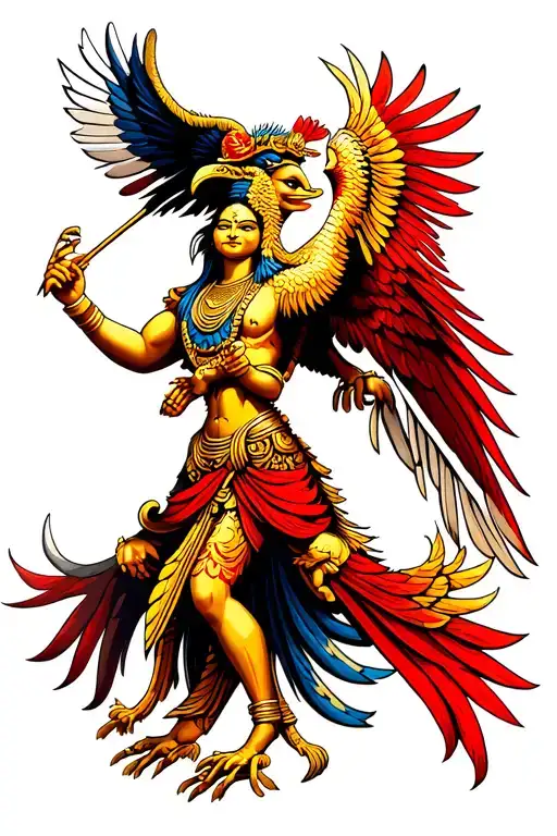 Thai American Flags Intertwined Guarded By Garuda God