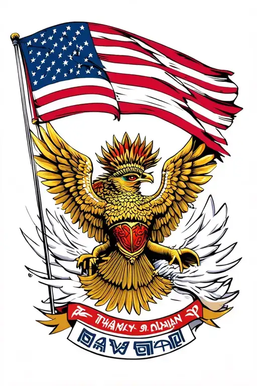 Thailand And American Flags With Garuda Old School