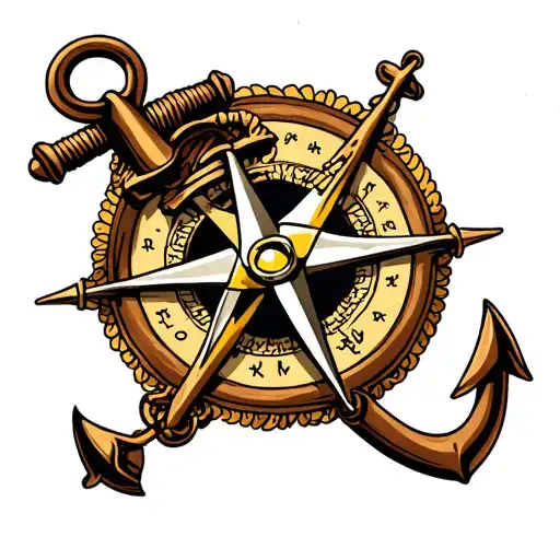 Anchor And Compass And Rose Intertwined