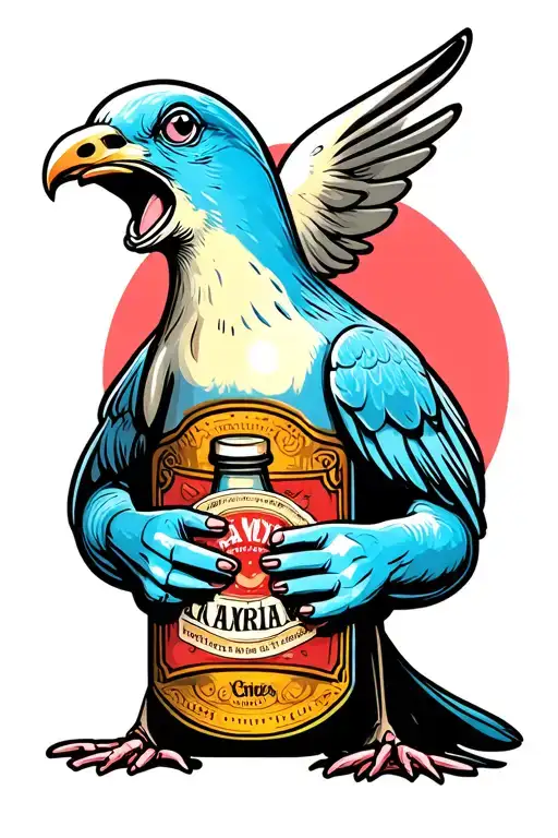 Dove Carrying Small Bottle In Mouth Open