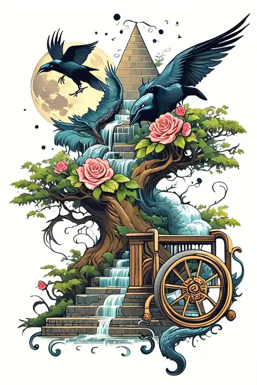 Roses Dragon Coil Waterfall Flowing Pyramid Big Tree Crows Moon Yinyang Hour Glass Whale Wheelchair
