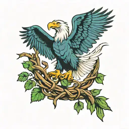 Rest In Peace Pot Leaf Intertwined Into The Claw Of An Eagle Soaring Away From A Tree