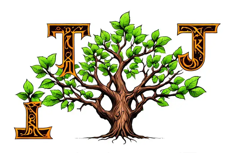 Tree Of Life With Letters T K In The Roots And J C M N Among The Branches