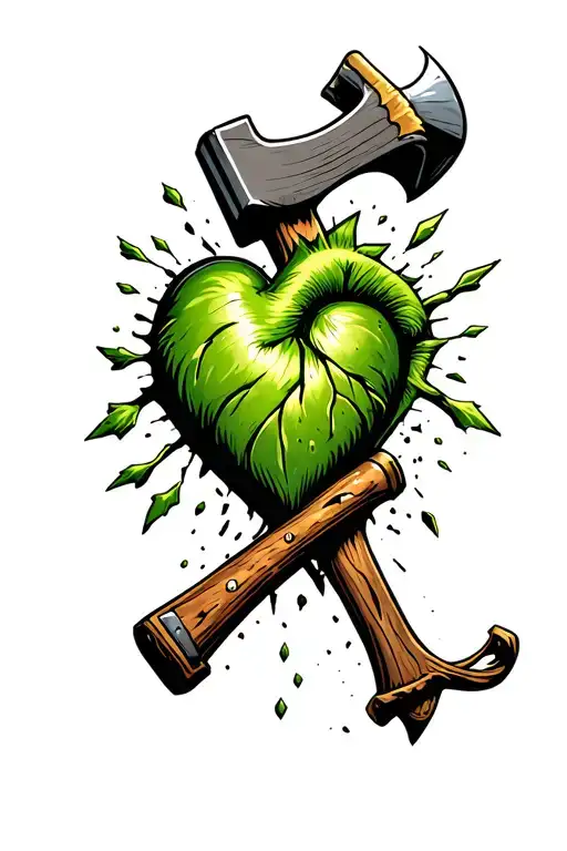 Axe Breaking Apart Trying To Hit A Sturdy Green Heart