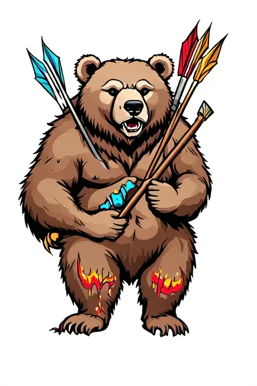 Hunting Tattoo With Wounded Bear And Arrows With Bear Pride Colors