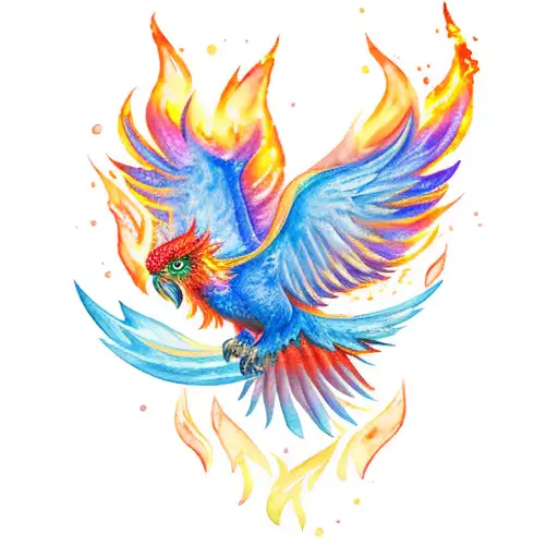 Watercolor Pheonix With Fire Background